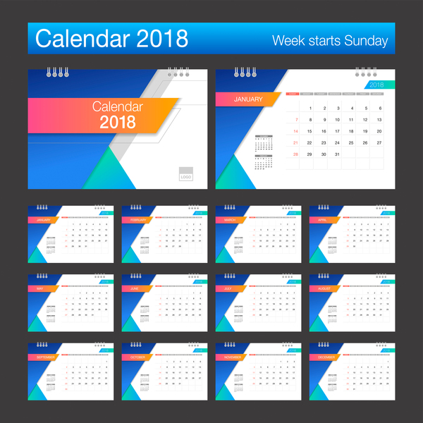 white calendar blue 2018 