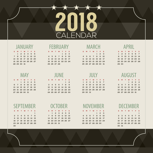 polygon calendar black 2018 