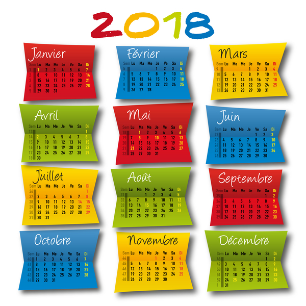 paper colored calendar 2018 