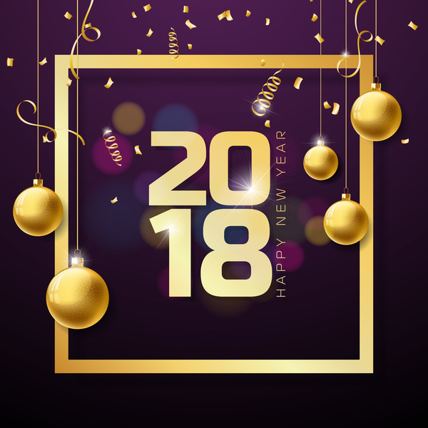 year new golden frame decor balls 2018 