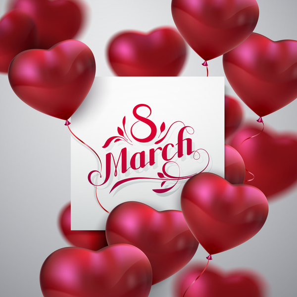 women's shape March heart day card balloons 
