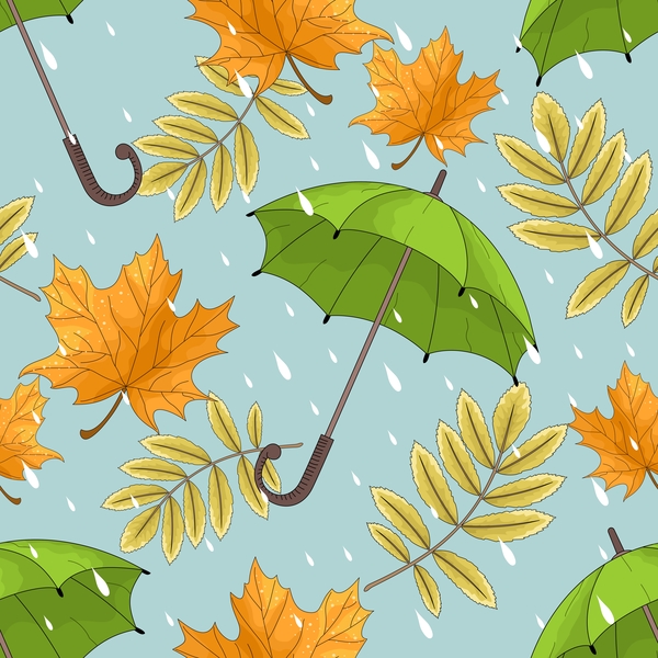 umbrellas seamless pattern leaves autumn 