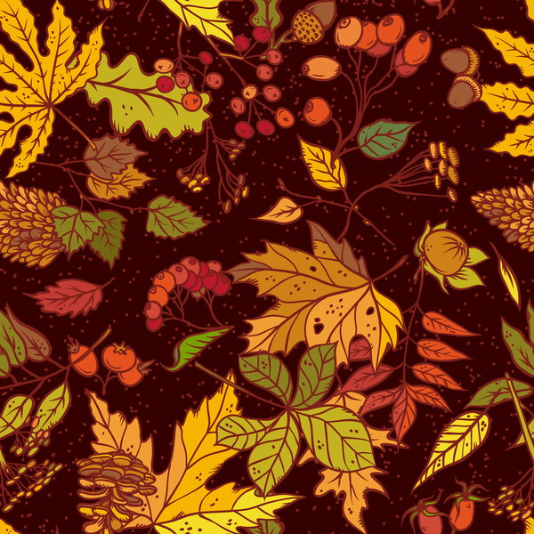 seamless pattern leaves fruit autumn 
