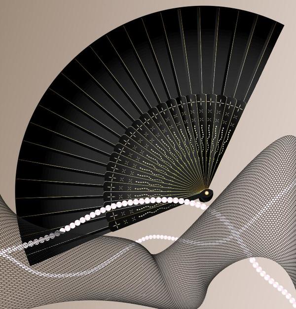 folding fan black abstract 