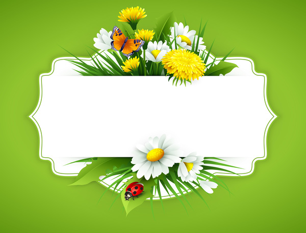 spring label green flower blank 