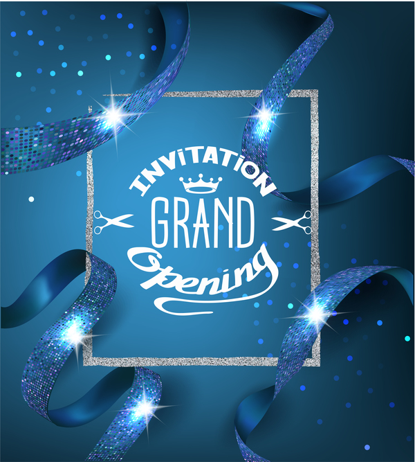 silver ribbons pattern opening invitation grand frame card blue 