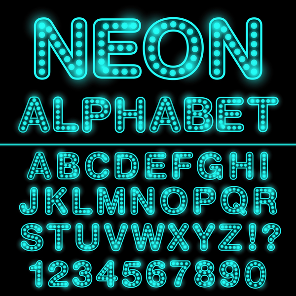 number neon lights blue alphabet 
