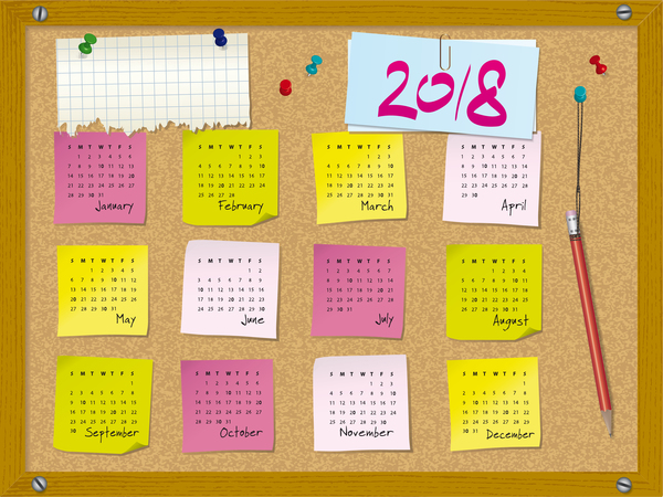 corkboard calendar 2018 