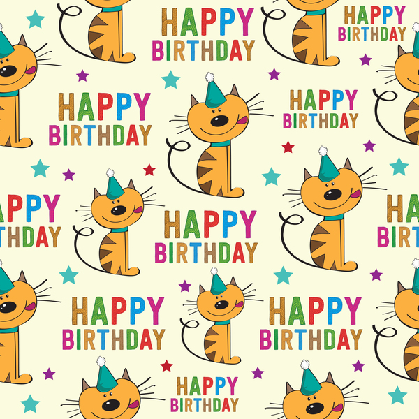 seamless pattern happy cat cartoon birthday 