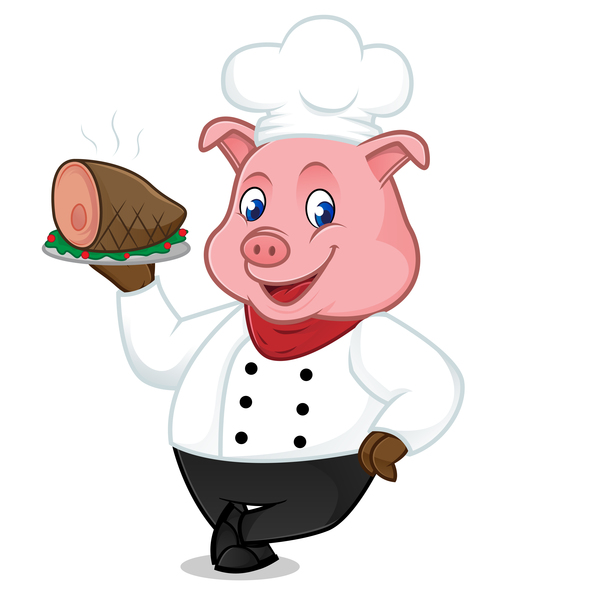 roasted pig ham chef cartoon 