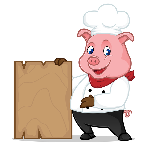 wooden plank pig chef cartoon 