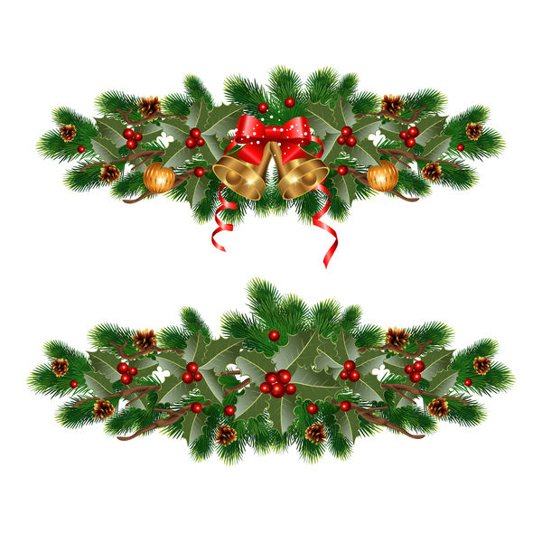 Christmas pine branches with holly ornaments vector illustration 06 ...
