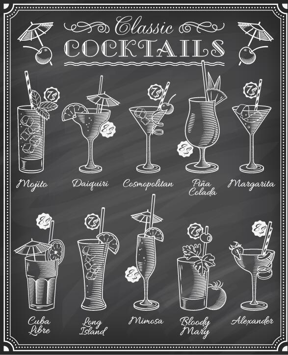 menu hand drawn Cocktails 