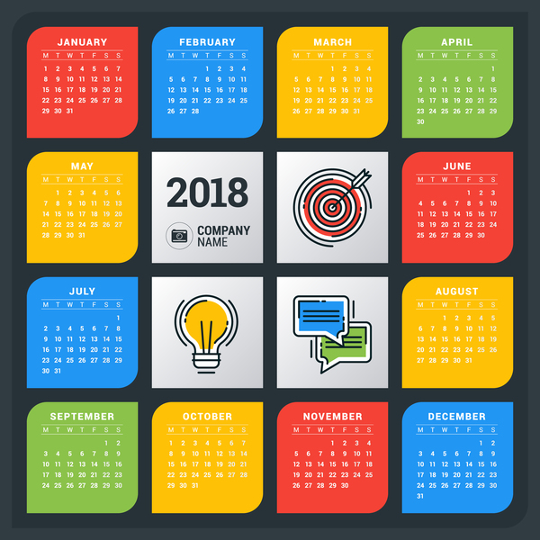 company colored calendar 2018 