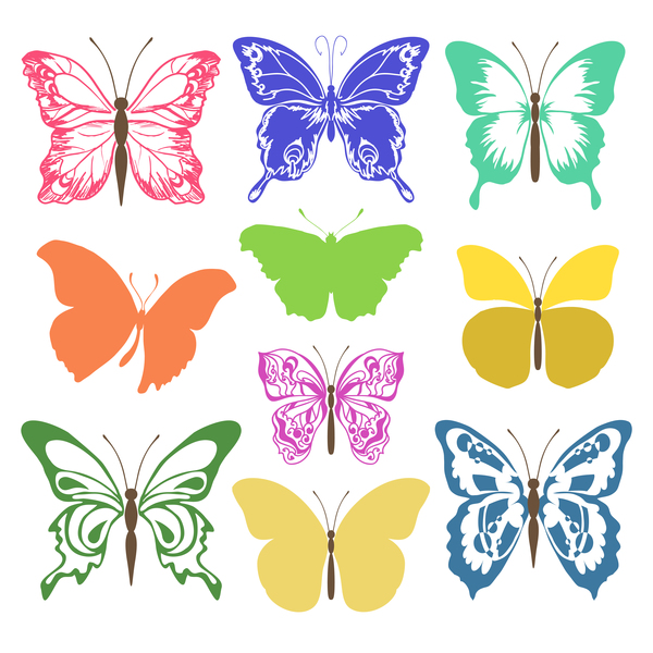 silhouettes colored butterflies 