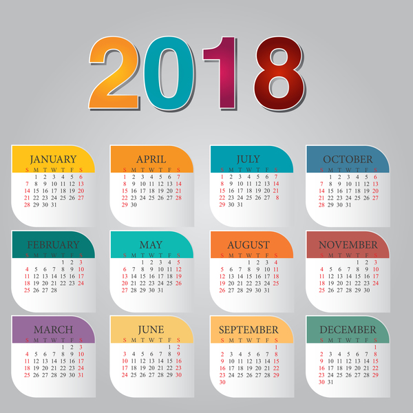 colorful calendar 2018 