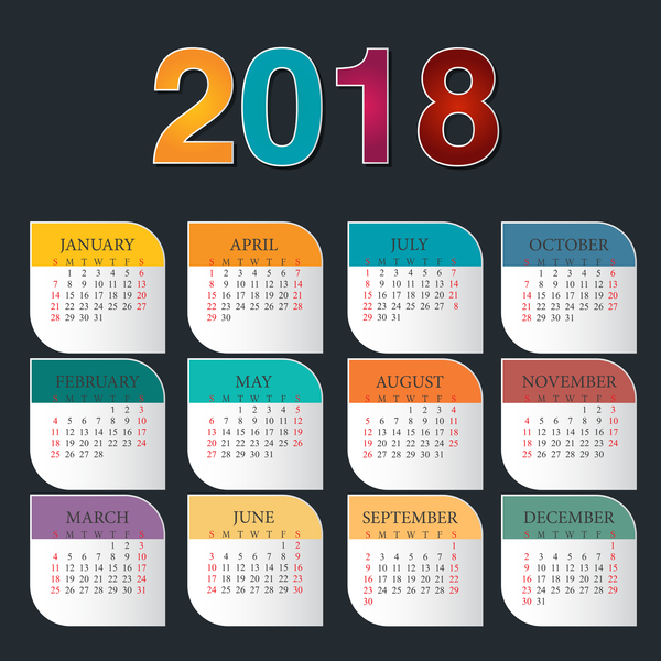 colorful calendar 2018 