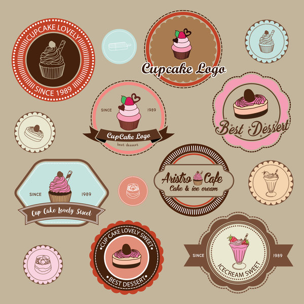 Retro font labels cup cake badge 