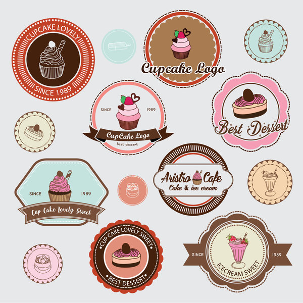 Retro font labels cup cake badge 