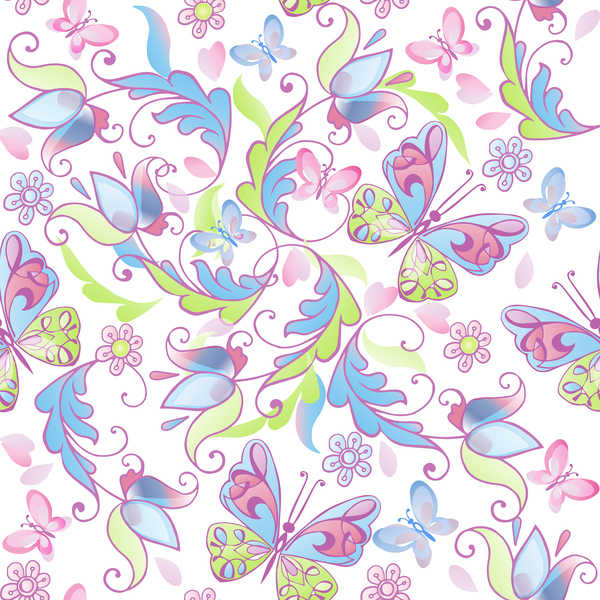 seamless pink pattern floral cute butterflies blue 