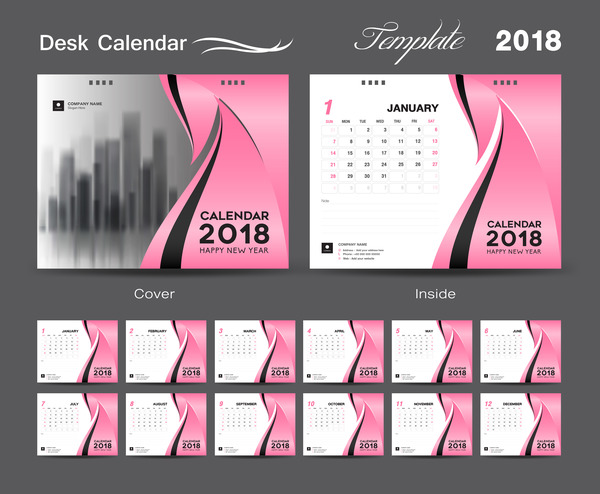 pink desk cover calendar 2018 