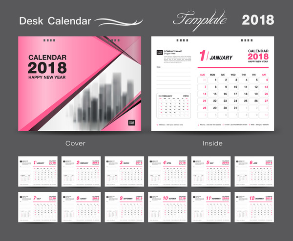 pink desk cover calendar 2018 
