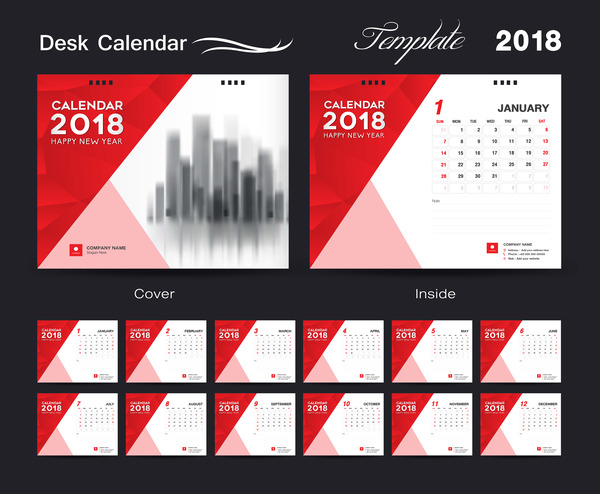 red desk cover calendar 2018 