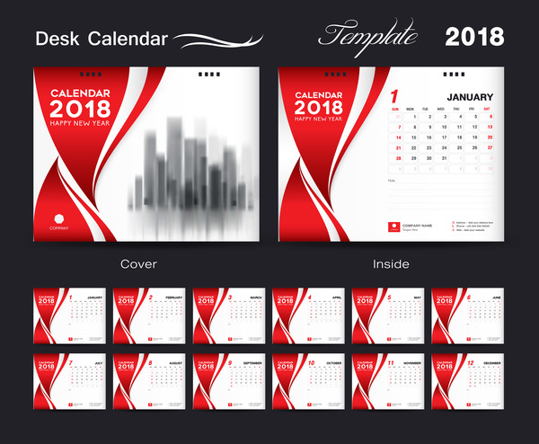 red desk cover calendar 2018 