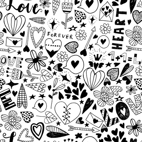 seamless pattern heart doodle 