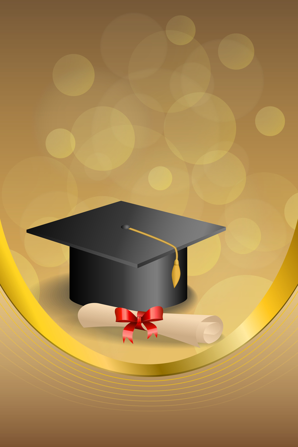 Education diploma with graduation cap and abstract background vector 04