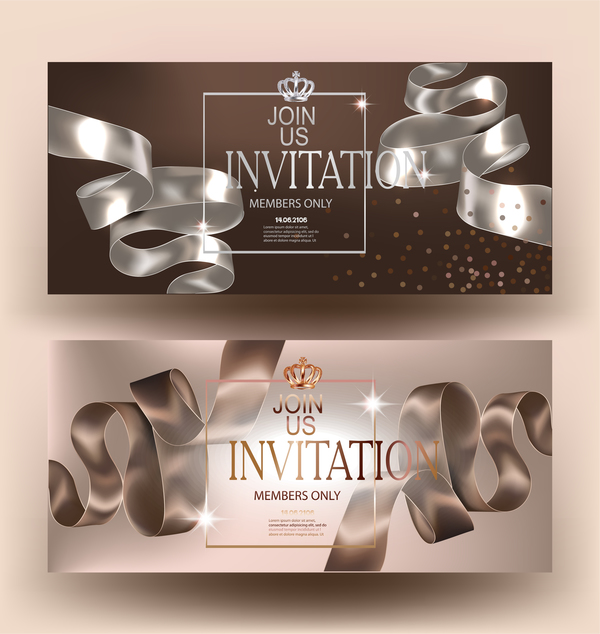 silk ribbons invitation grown elegant curly cards beige  