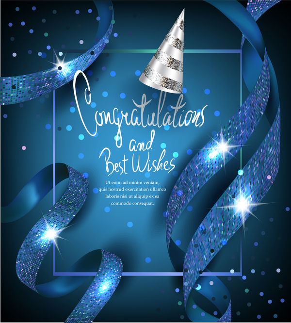 ribbons party hat elegant card blue 