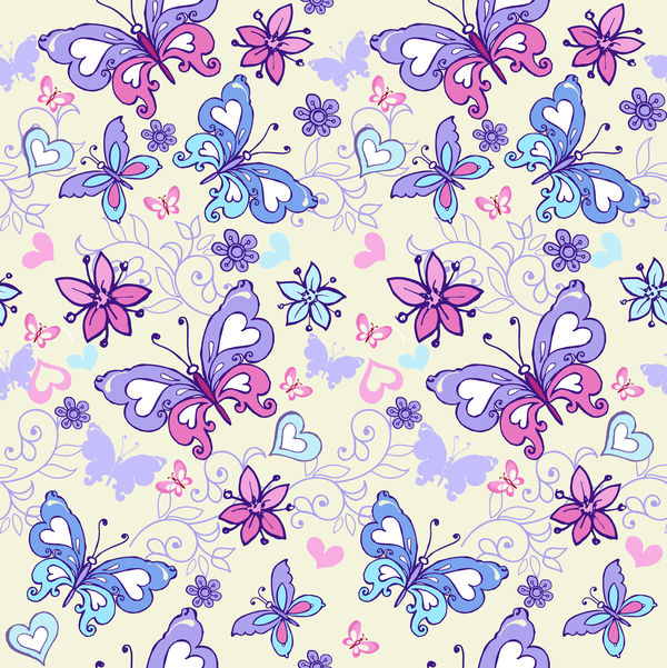 seamless pink pattern floral butterflies blue 