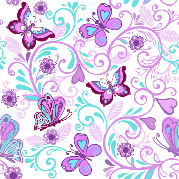 seamless pattern flowers floral butterflies 