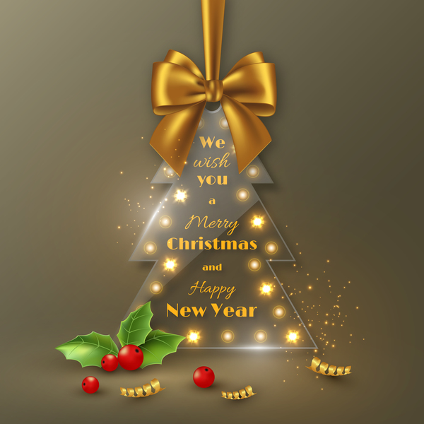 tree golden glass christmas bow 