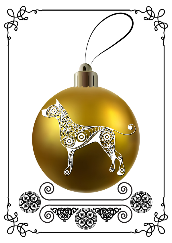 year new golden frame dog christmas ball 