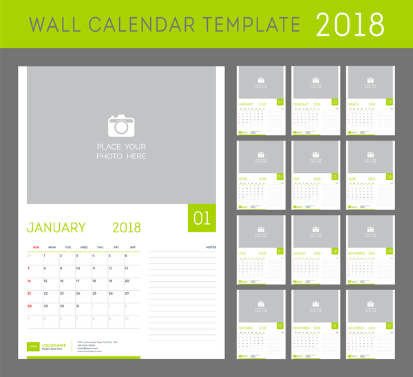 green calendar 2018 