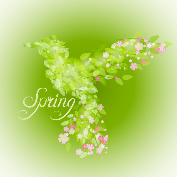 spring leaves green flower birds 