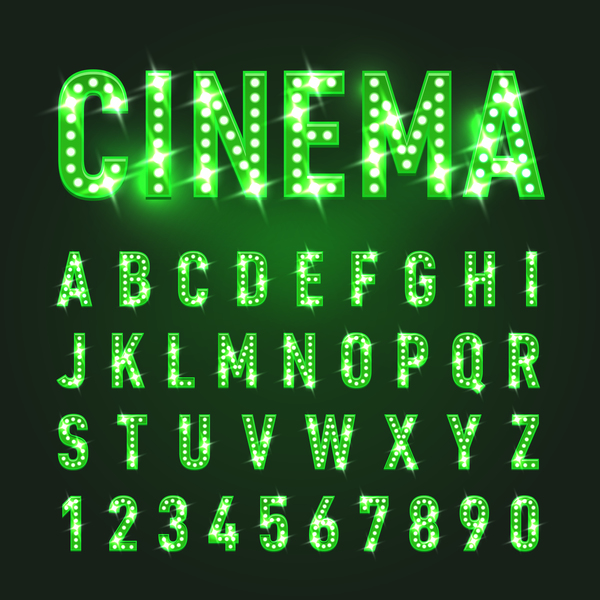 number neon lights green alphabet 