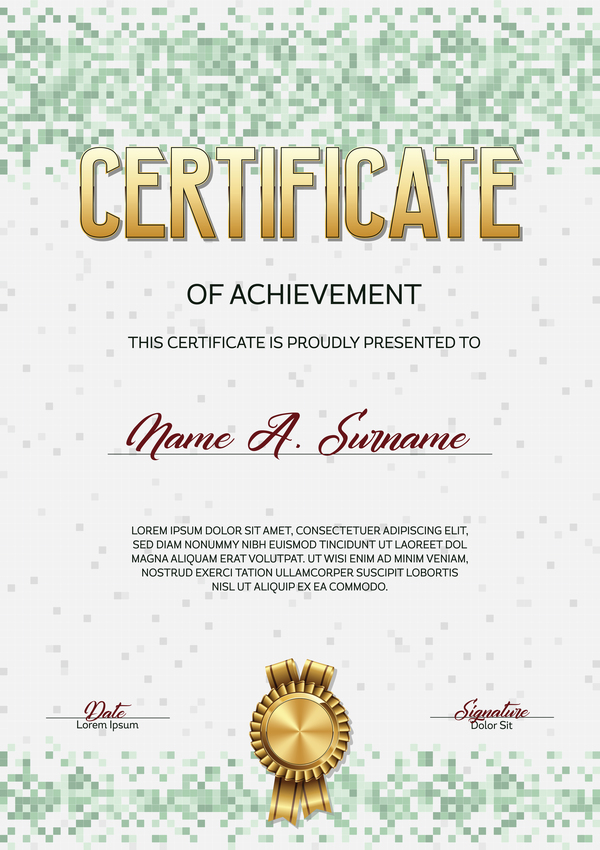 pixelated green certificate 