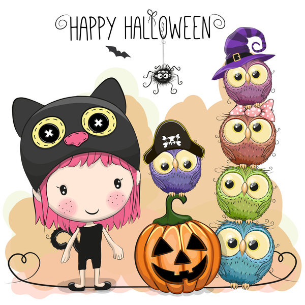 Halloween elements with cute kids cartoon vector 05 - WeLoveSoLo