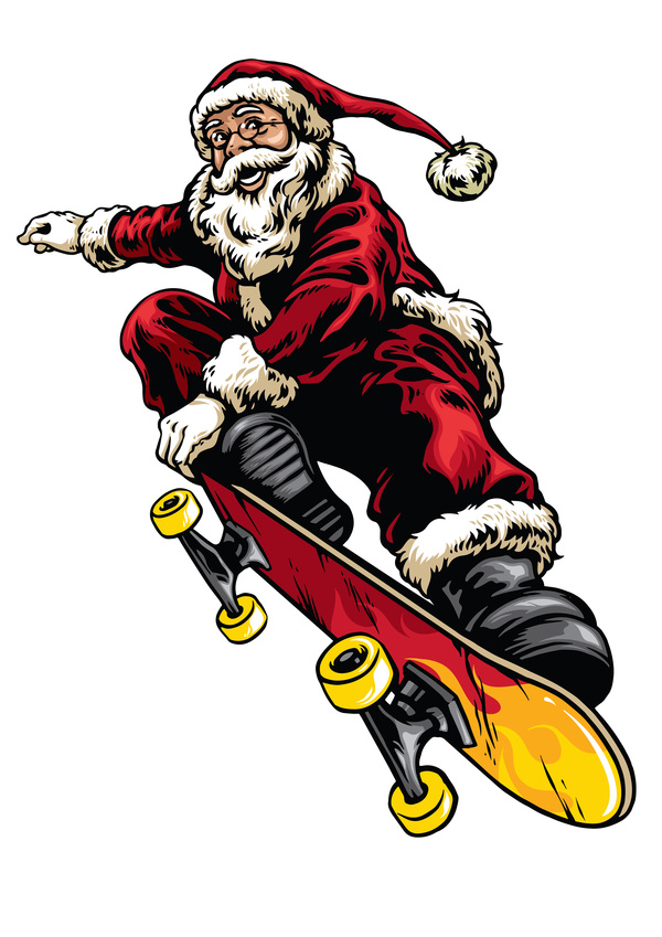 style skateboard santa riding hand drawing  