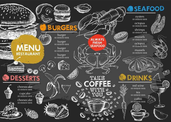seafood menu hand drawn  