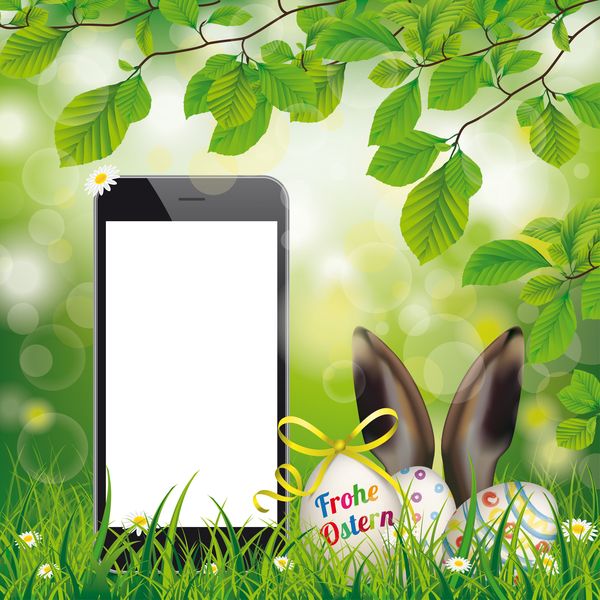 smartphone Hare happy eggs easter ears 