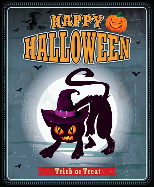 Retro font poster happy halloween 