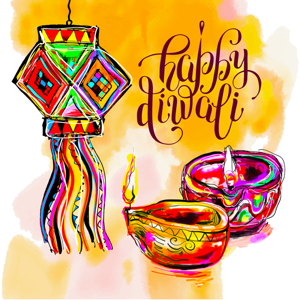 indian holiday happy hand drawn Diwali 