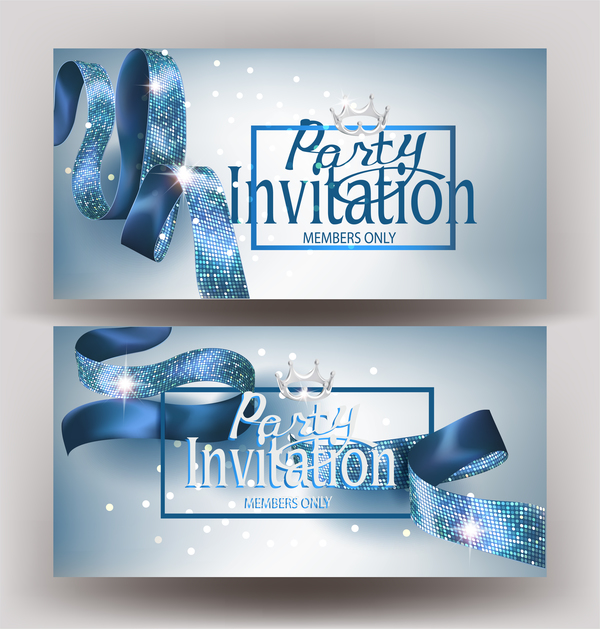 silk ribbons invitation blue banners 