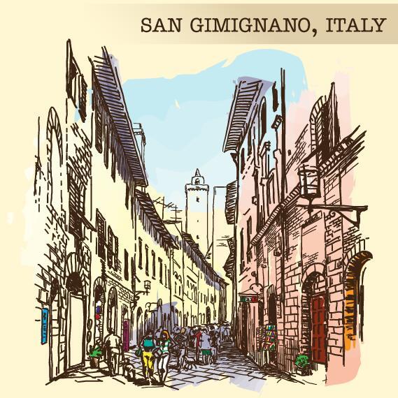 sketch san painted Italy gimignano 