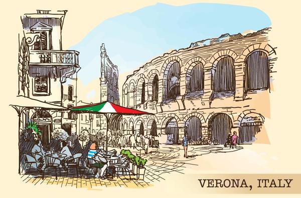 verona sketch painted Italy 