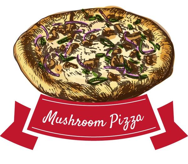 pizza mushroom hand drawn 